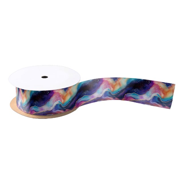 Aesthetic colourful rainbow agate modern glitter satin ribbon (Spool)