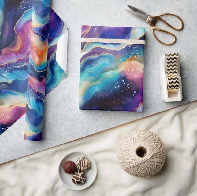 Aesthetic colourful rainbow agate modern glitter wrapping paper (Crafts)