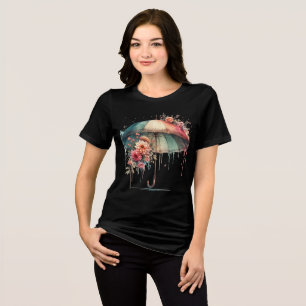 Aesthetic Colourful Umbrella with Beautiful Flower Tri-Blend Shirt