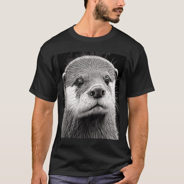 Aesthetic Cool Otter Head Painted Sea Otter Face   T-Shirt (Front)