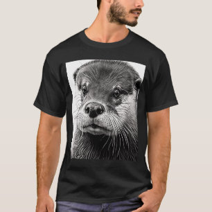Aesthetic Cool Otter Head Painted Sea Otter Face   T-Shirt