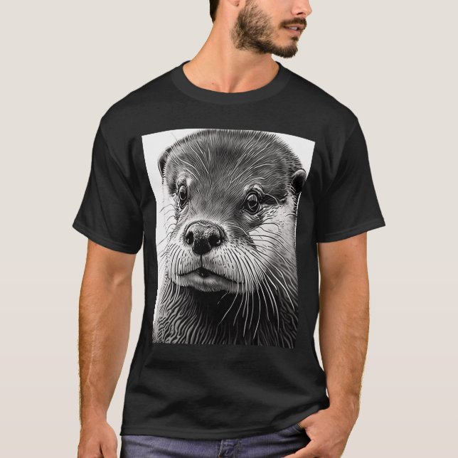 Aesthetic Cool Otter Head Painted Sea Otter Face   T-Shirt (Front)