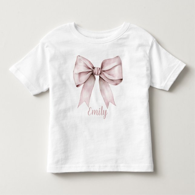 Aesthetic coquette blush pink bow name girly toddler T-Shirt (Front)