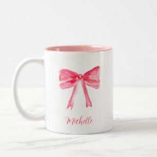 Aesthetic Coquette Pink Bow Elegant Watercolor Two-Tone Coffee Mug