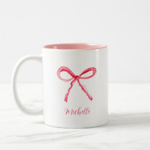 Aesthetic Coquette Pink Bow Elegant Watercolor  Two-Tone Coffee Mug