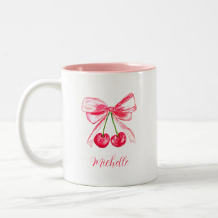 Aesthetic Coquette Pink Bow Elegant Watercolor  Two-Tone Coffee Mug