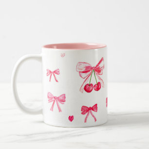 Aesthetic Coquette Pink Bow Elegant Watercolor  Two-Tone Coffee Mug