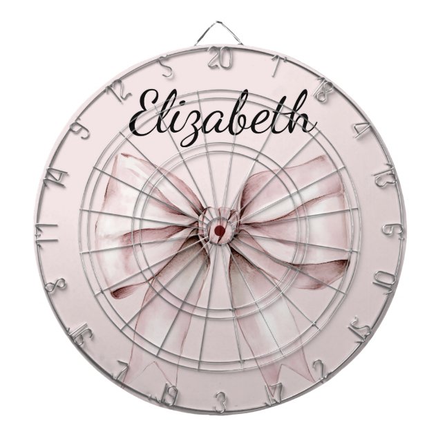 Aesthetic coquette pink bow Personalised Name Dartboard (Front)