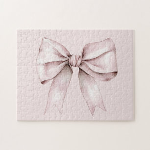 Aesthetic coquette pink bow Personalised Name Jigsaw Puzzle