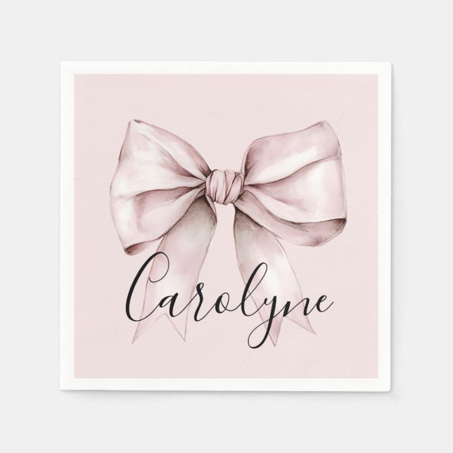 Aesthetic coquette pink bow Personalised Name Napkin (Front)