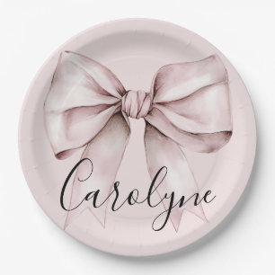 Aesthetic coquette pink bow Personalised Name Paper Plate