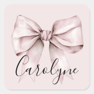 Aesthetic coquette pink bow Personalised Name Square Sticker
