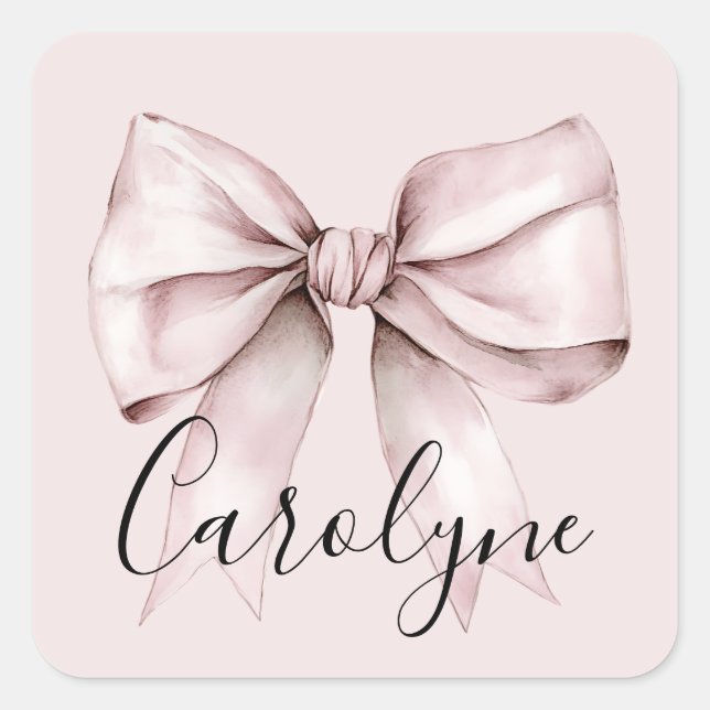 Aesthetic coquette pink bow Personalised Name Square Sticker (Front)