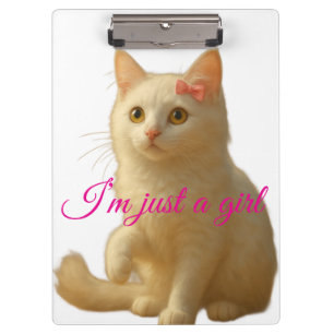 Aesthetic Coquette White Cat I'm Just a Girl  Clipboard