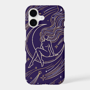 Aesthetic Cosmic Lady on Crescent Moon