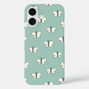 Aesthetic Cottagecore Butterfly Mint & White iPhone 16 Case