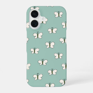 Aesthetic Cottagecore Butterfly Mint & White iPhone 16 Case
