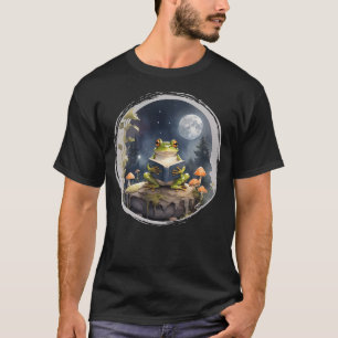 Aesthetic Cottagecore Frog reading book Cute Frog  T-Shirt