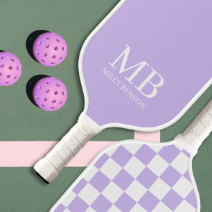 Aesthetic Country Club Lavender Chequered Monogram Pickleball Paddle