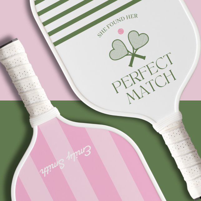 Aesthetic Country Club Perfect Match Bridal Shower Pickleball Paddle (she found her perfect match pickleball paddle aesthetic bridal shower country club cute pink green)