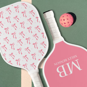 Aesthetic Country Club Pink Bows Monogram Preppy Pickleball Paddle
