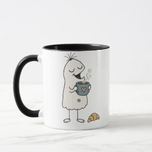 Aesthetic Cozy Character Drinking Coffee & Croissa Mug