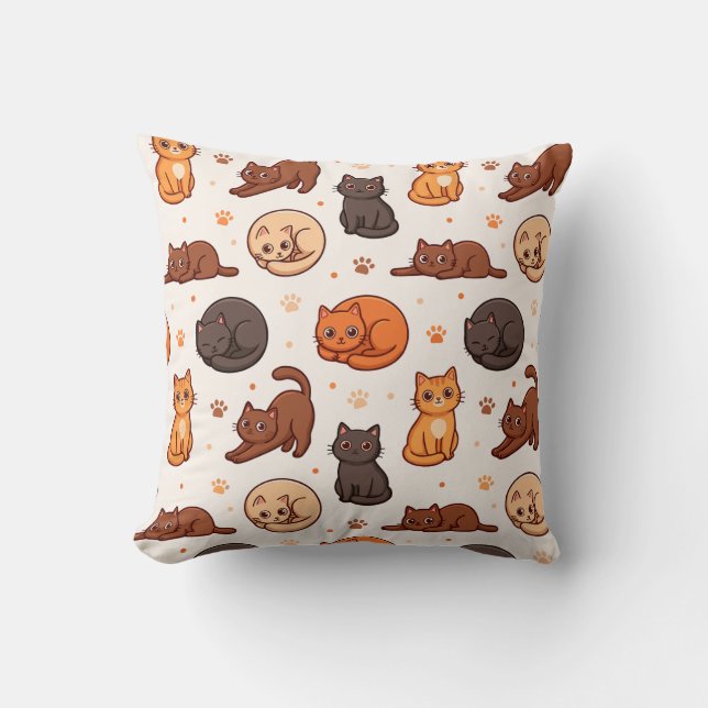 Aesthetic Cute Cats Pattern Playful Kitten  Cushion (Front)