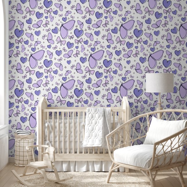 Aesthetic Cute Violet Butterfly Doodle Wallpaper (Kids)