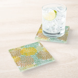 Aesthetic Dahlia Flower Pattern Glass Coaster