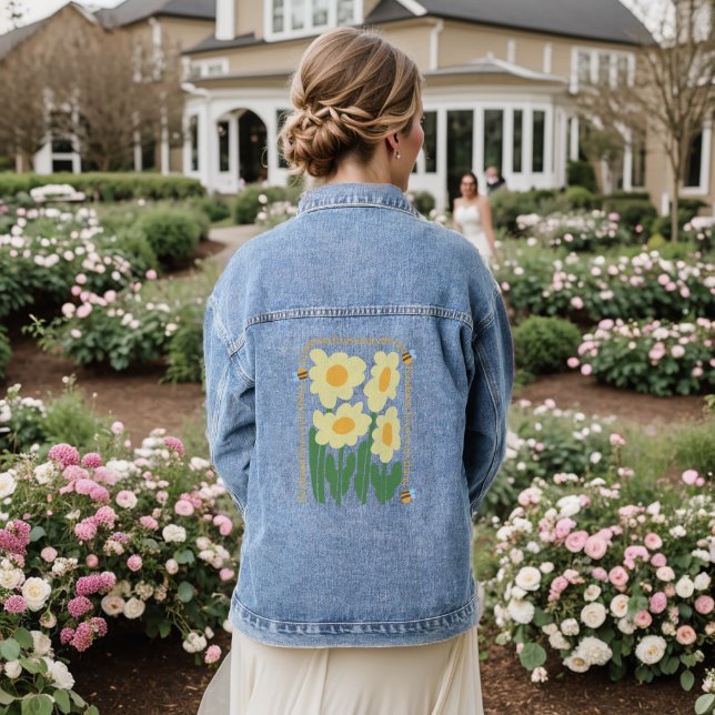Aesthetic Daisy Kindness Wildflower Spring Bees Denim Jacket (Wedding Back)