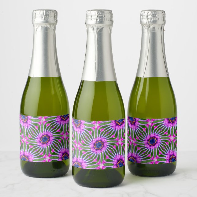Aesthetic Daisy Pattern Sparkling Wine Label (Bottles)