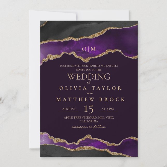 Aesthetic Dark Black and gold Wedding Invitation (Front)
