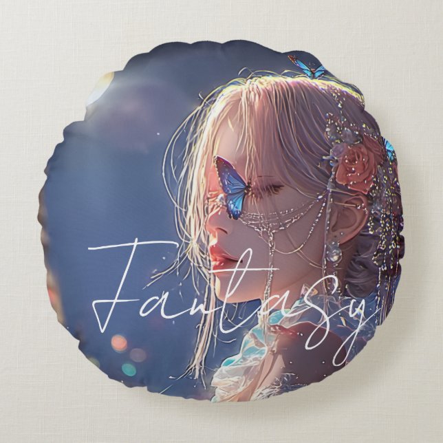 Aesthetic / Dark Fantasy Girl Round Cushion (Front)