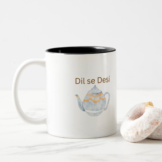Aesthetic Dil Se Desi Chai Lover Two Tone Mug (With Donut)