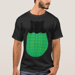Aesthetic Disco Ball Green Nature Black Cat Disco T-Shirt