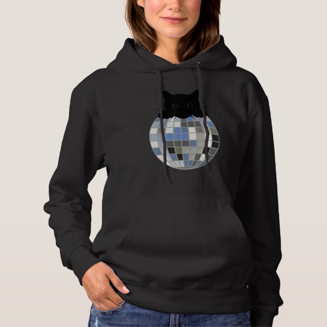 Aesthetic Disco Ball Winter Snow Black Cat Disco C Hoodie (Front)