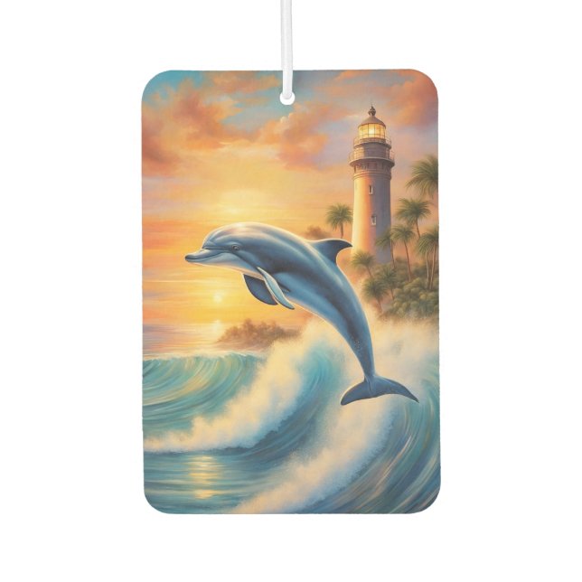 Aesthetic Dolphin Wave Lighthouse Dolphin Lover Car Air Freshener (Front)