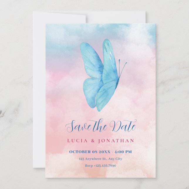 Aesthetic dreamy butterfly wedding  save the date (Front)