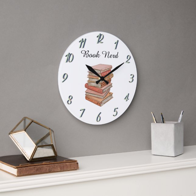 Aesthetic Elegant Book Nerd Gift Minimal Stylish Large Clock (Office)