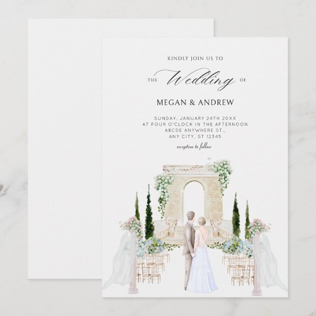 Aesthetic elegant couple wedding garden watercolor invitation (Front/Back)