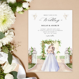Aesthetic elegant couple wedding garden watercolor invitation