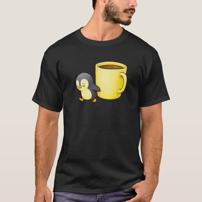 Aesthetic Exhausted Penguin • Oversized Coffee Cup T-Shirt (Front)