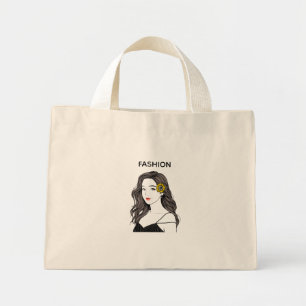 Aesthetic Fashion Girl Sunflower Line Art Canvas  Mini Tote Bag