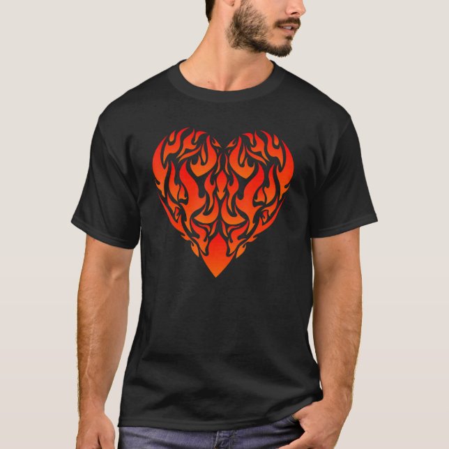 Aesthetic Flaming Heart Red Orange Fire Flame   T-Shirt (Front)