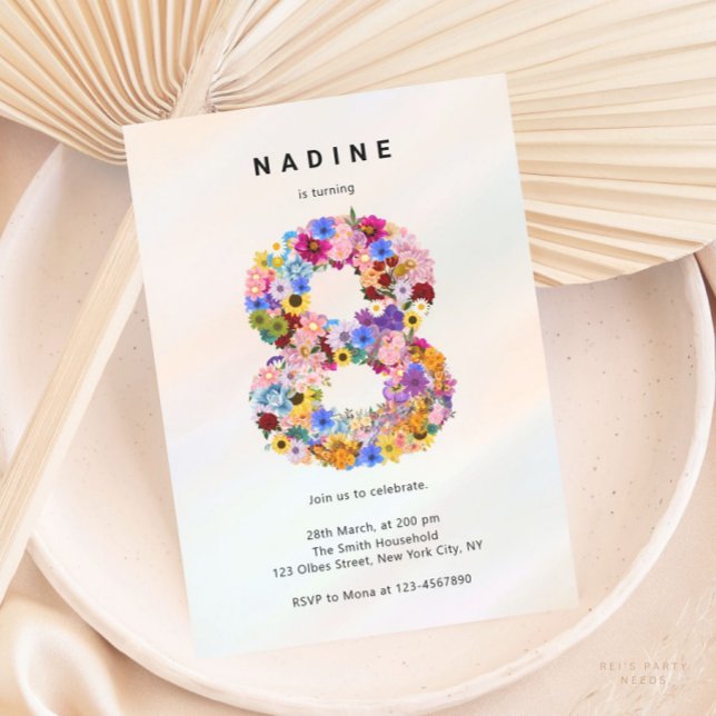 Aesthetic Floral 8th Birthday Spring Garden Theme  Invitation (Creator Uploaded)