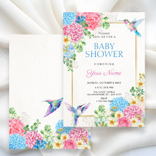 Aesthetic floral bird baby shower invitation