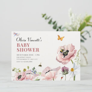 Aesthetic floral bloom bees baby shower invitation