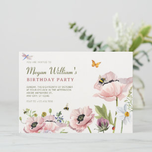 Aesthetic floral bloom bees birthday invitation