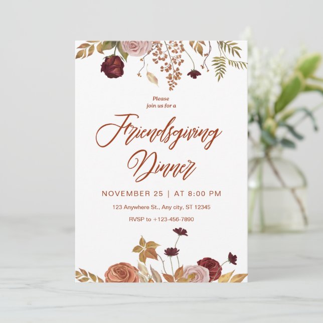 Aesthetic Floral Friendsgiving Dinner Invitation (Standing Front)
