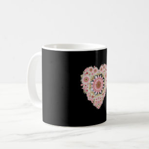 Aesthetic Floral Heart Mug Black Mug with Pink